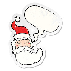 cartoon santa face and speech bubble distressed sticker