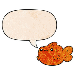 cartoon fish and speech bubble in retro texture style