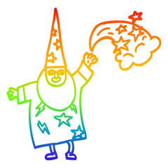 rainbow gradient line drawing cartoon wizard casting spell