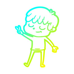 cold gradient line drawing cartoon happy boy