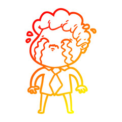 warm gradient line drawing cartoon man crying