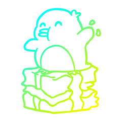 cold gradient line drawing penguin on wrapped present