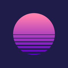 Cyberpunk style sun. Futuristic background the 80s. New retro wave. Trend Vector illustration