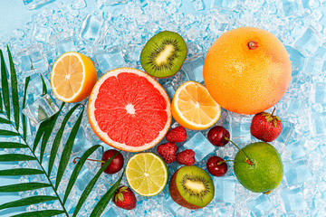 Fototapeta na wymiar juicy fresh fruit on ice. concept of cool drinks in the summer heat