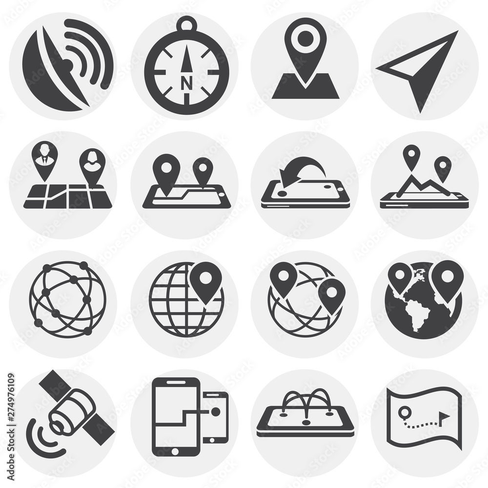 Poster geolocation related icons set on background for graphic and web design. simple illustration. interne