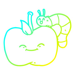 cold gradient line drawing cartoon apple and bug