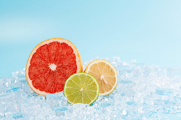 juicy fresh fruit on ice. concept of cool drinks in the summer heat