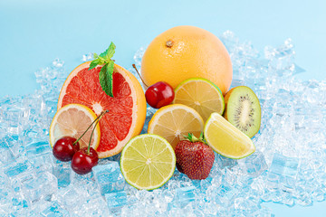 juicy fresh fruit on ice. concept of cool drinks in the summer heat