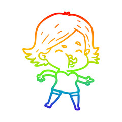 rainbow gradient line drawing cartoon girl pulling face