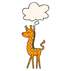 cartoon giraffe and thought bubble in comic book style