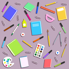 School supplies on the background. Collection. Vector illustration. 