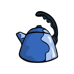 Blue color metal kettle with whistle and black handle