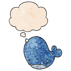cartoon whale and thought bubble in grunge texture pattern style