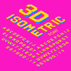 3d isometric vector font. Isometric letters, numbers and symbols. Three-dimensional stock vector typography for headlines, posters