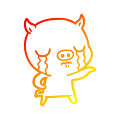 warm gradient line drawing cartoon pig crying pointing