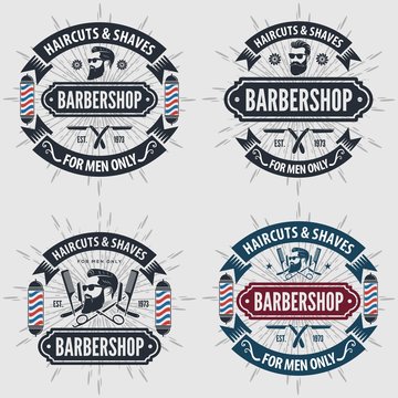 Set of vintage Barber Shop logos, labels, emblems or badges. Vector illustration