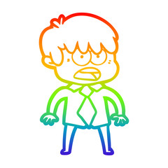 rainbow gradient line drawing worried cartoon boy