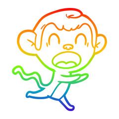 rainbow gradient line drawing shouting cartoon monkey