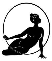 Rhythmic gymnastics. Silhouette of a girl with a hoop. Beautiful gymnast. The woman is slim and young. Vector illustation
