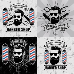 Set of vintage Barber Shop logos, labels, emblems or badges. Vector illustration