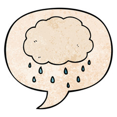 cartoon rain cloud and speech bubble in retro texture style