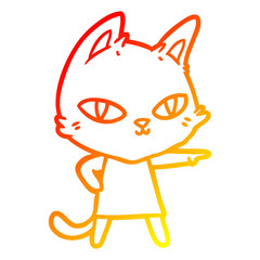 warm gradient line drawing cartoon cat staring