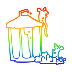 rainbow gradient line drawing old metal garbage can with mice