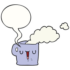 cartoon hot cup of coffee and speech bubble