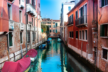 Water canal in the historic centre of Venice. Venetian street