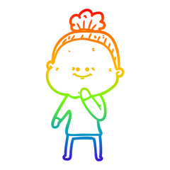 rainbow gradient line drawing cartoon happy old woman