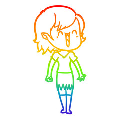 rainbow gradient line drawing cute cartoon happy vampire girl