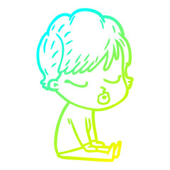 cold gradient line drawing cartoon woman with eyes shut