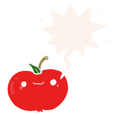 cartoon apple and speech bubble in retro style