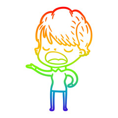 rainbow gradient line drawing cartoon woman talking