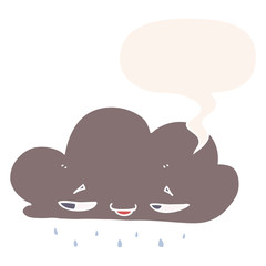 cartoon rain cloud and speech bubble in retro style