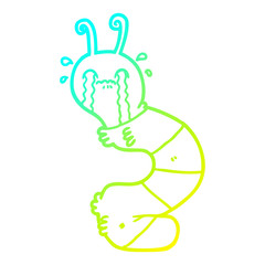 cold gradient line drawing cartoon crying caterpillar