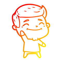 warm gradient line drawing happy cartoon man waving