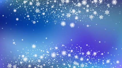 Fototapeta na wymiar Christmass winter background. Bbright, White, Shimmer, Glowing, Scatter, Falling background. Festive picture of the Christmas banner. Blue base.