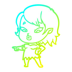 cold gradient line drawing cute cartoon vampire girl