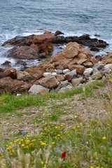 The Aegean Sea on the coast of Cape Sounion in Greece
