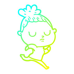 cold gradient line drawing cartoon calm woman