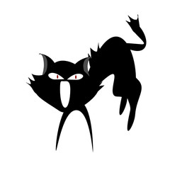 Silhouette  black cat  icon for Halloween. Animal cartoon character on isolated white background. Scary flat illustration.