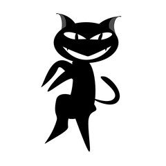 Silhouette  black cat  icon for Halloween. Animal cartoon character on isolated white background. Scary flat illustration.
