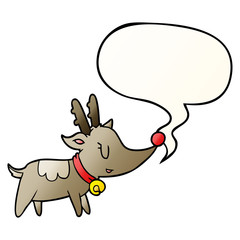 cartoon christmas reindeer and speech bubble in smooth gradient style