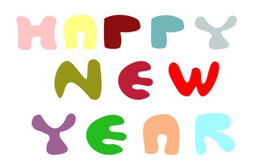 Vector Happy New Year flat design with colorful text on background isolated.