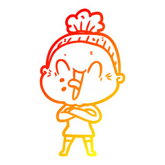 warm gradient line drawing cartoon happy old woman