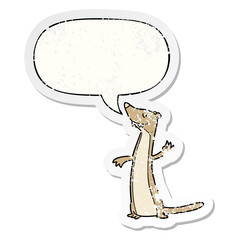 cartoon weasel and speech bubble distressed sticker