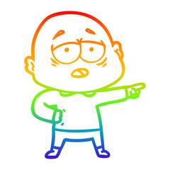rainbow gradient line drawing cartoon tired bald man