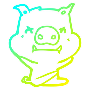 recommend clip art: cold gradient line drawing angry cartoon pig throwing tantrum