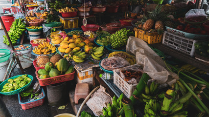 fruit street markets in vietnam, south east asia. Street fruit and nut sale in the markets of the tourist cities of Vietnam, South Asia